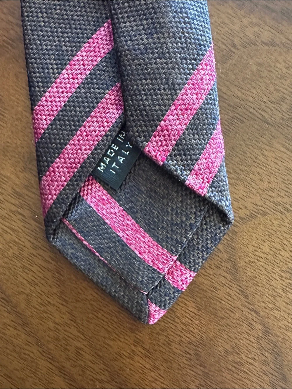 ISAIA Seven Fold Brown & Pink Striped Silk Tie